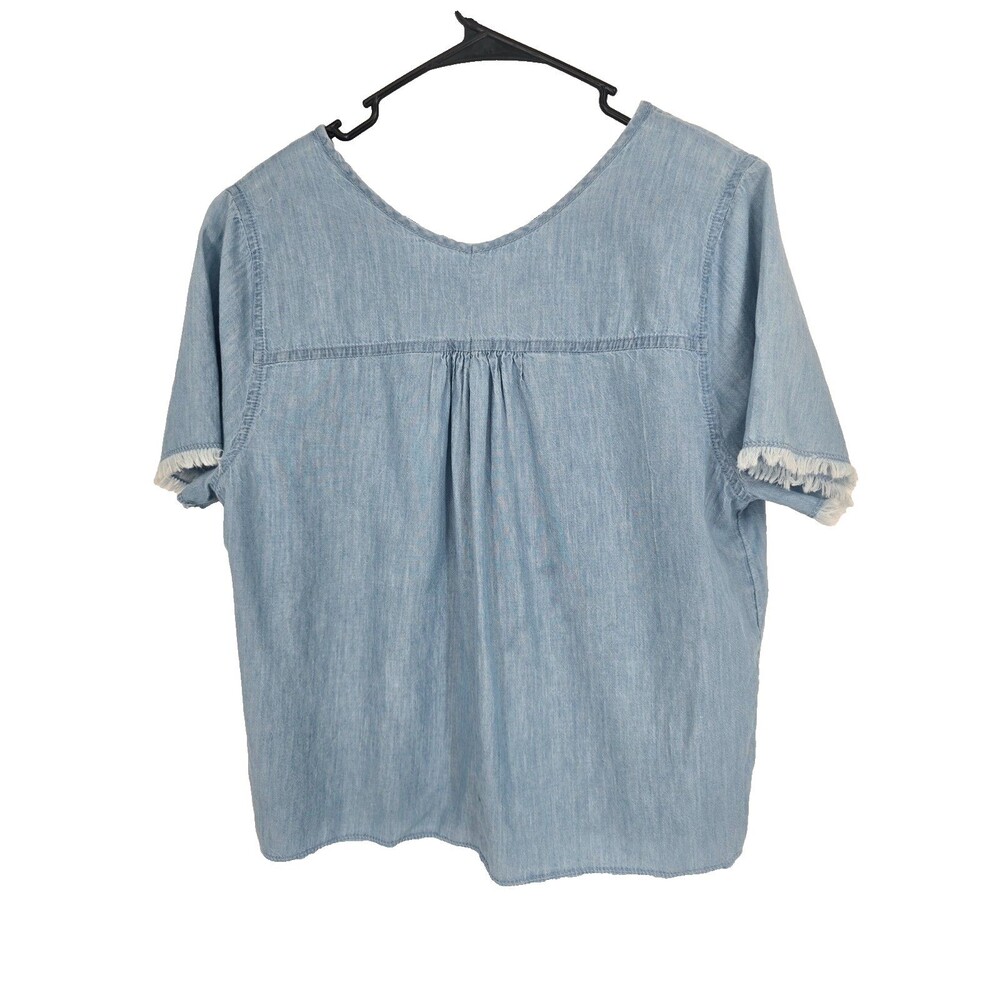 Susina Size Large Womens Top Chambray Blue Raw Hem Boho Shirt NWT